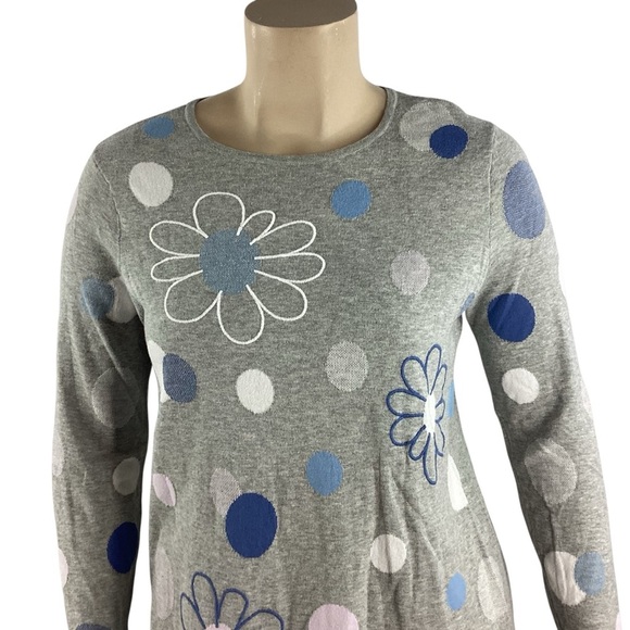 J.Jill Gray Cotton Floral Polka Dot Pullover Sweater Size L - Picture 2 of 7